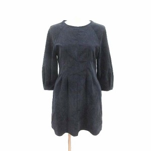 【中古】ザラ ZARA ワンピース ひざ丈 コーデュロイ 長袖 S 紺 ネイビー /YK レディース