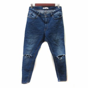 【中古】ザラ ZARA スキニーパンツ デニム ジーンズ ダメージ加工 紺 ネイビー /YI レディース