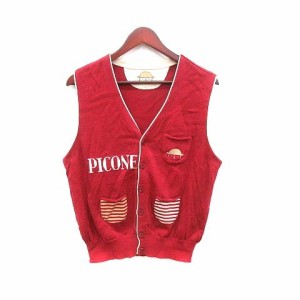 【中古】ピッコーネ PICONE ベスト ニット プルオーバー Vネック ワンポイント 40 赤 レッド /YK メンズ