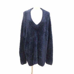 【中古】ザラ ZARA KNIT ニット セーター Vネック シャギー ドルマンスリーブ 長袖 S 紺 ネイビー ■MO レディース