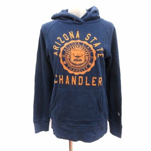 【中古】チャンピオン CHAMPION パーカー プルオーバー スウェット プリント 長袖 L 紺 ネイビー /AU レディース