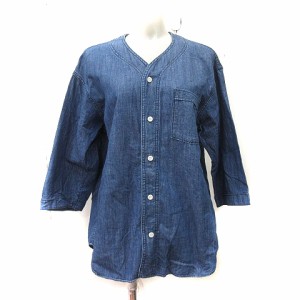 【中古】グローバルワーク GLOBAL WORK シャツ ブラウス チュニック 長袖 M 紺 ネイビー /YI レディース