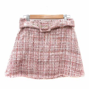 【中古】ザラ ZARA フレアスカート ミニ ツイード M ピンク /MN レディース