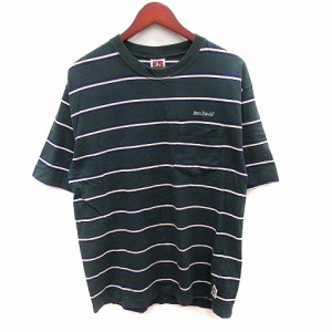 【中古】ベンデイビス BEN DAVIS カットソー Tシャツ ラウンドネック ボーダー 刺繍 半袖 L 緑 グリーン /AU メンズ