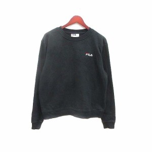 【中古】フィラ FILA トレーナー 裏起毛 ワンポイント 長袖 XL 黒 ブラック /YK メンズ