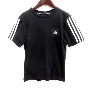 【中古】アディダス adidas カットソー Uネック 半袖 160 黒 ブラック /RT キッズ