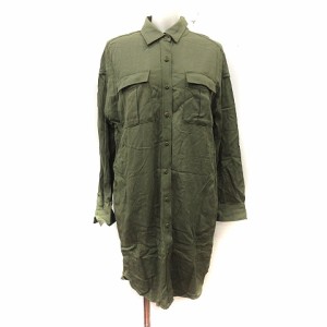 【中古】マウジー moussy シャツワンピース ひざ丈 長袖 F 緑 カーキ /YI レディース