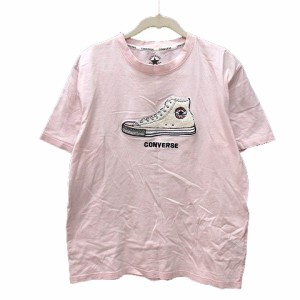 【中古】コンバース CONVERSE カットソー Tシャツ クルーネック 刺繍 半袖 L ピンク /MN レディース