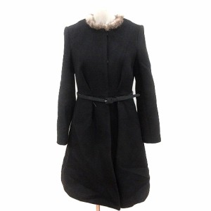 【中古】ジルスチュアート JILL STUART ノーカラーコート ロング ミンクファー 総裏地 ウール M 黒 ブラック /AU