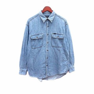 【中古】ラングラー WRANGLER シャツ 長袖 L 青 ライトグレー /YK メンズ