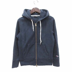 【中古】チャンピオン CHAMPION パーカー ジップアップ 長袖 裏起毛 切替 ロゴワッペン S 紺 ネイビー /CT レディース