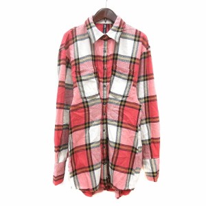 【中古】未使用品 ザラ ZARA シャツワンピース ミニ チェック 長袖 XS ピンク /MN レディース