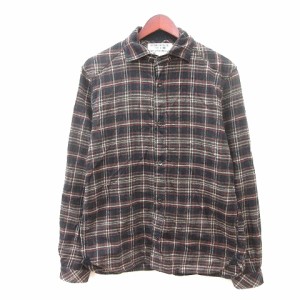 【中古】ビームス BEAMS ネルシャツ チェック 長袖 L 黒 ブラック 茶 ブラウン /MN メンズ