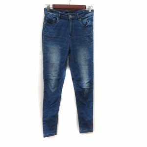 【中古】ジーナシス JEANASIS スキニーパンツ ソフトデニム ダメージ加工 M 紺 ネイビー /YI レディース