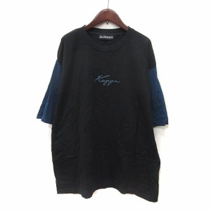 【中古】カッパ kappa Tシャツ カットソー 半袖 バイカラー 刺繍 L 黒 ブラック 紺 ネイビー /YI メンズ