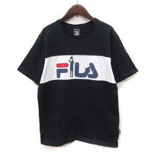 【中古】フィラ FILA Tシャツ カットソー 半袖 紺 ネイビー 白 ホワイト /YI メンズ