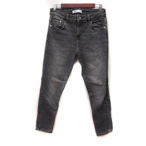 【中古】ザラ ZARA スキニーパンツ カラーデニム ダメージ加工 黒 ブラック /YI レディース