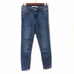 【中古】ザラ トラファルック ZARA Trafaluc スキニーパンツ デニム ジーンズ ダメージ加工 紺 ネイビー レディース