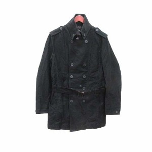 【中古】 MK MICHEL KLEIN HOMME ステンカラーコート ダブル 総裏地 ライナー付き ベルト 48 黒 ブラック /YK メンズ