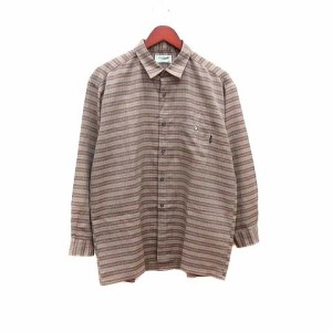 【中古】クロコダイル CROCODILE シャツ ボーダー 長袖 L 茶 ブラウン /YK メンズ