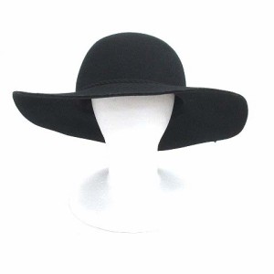 【中古】ジルスチュアート 帽子 つば広ハット フェルトウール リボン フェイクスウェード 黒 ブラック レディース