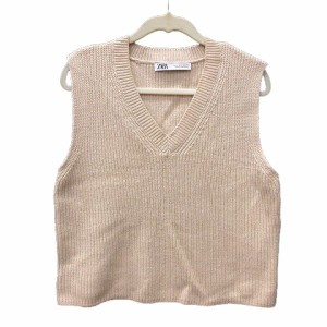 【中古】ザラ ZARA ベスト ニット プルオーバー Vネック S ライトベージュ /MN レディース