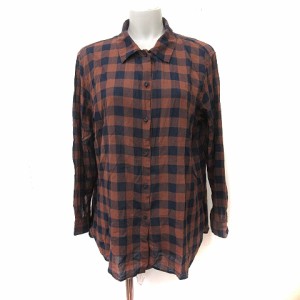 【中古】ユニクロ UNIQLO シャツ ブラウス ギンガムチェック 長袖 XL 茶 ブラウン 黒 ブラック /YI レディース