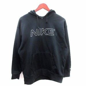 【中古】ナイキ NIKE DRI-FIT パーカー プルオーバー 裏起毛 プリント 刺繍 長袖 M 黒 ブラック /AU レディース