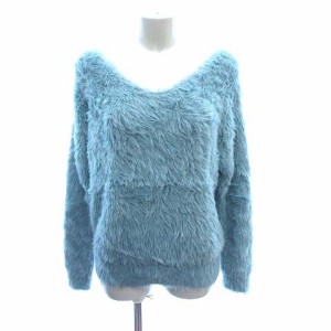 【中古】アズールバイマウジー AZUL by moussy シャギーニット セーター 長袖 Vネック M 青 ブルー ■MO レディース