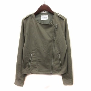 【中古】アルシーヴ archives ノーカラージャケット ジップアップ M 緑 カーキ /YI レディース