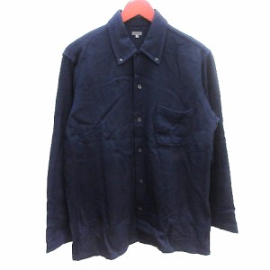 【中古】ユナイテッドアローズ ブルーレーベル UNITED ARROWS BLUE LABEL ボタンダウンシャツ ウール 長袖 L 紺