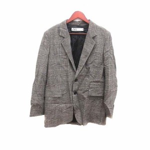 【中古】未使用品 ザラ ZARA テーラードジャケット 総裏地 グレンチェック S グレー 黒 ブラック /YK メンズ