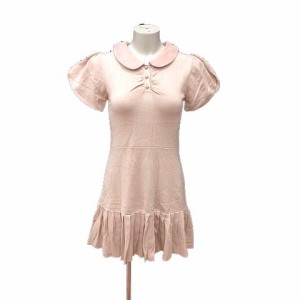 【中古】未使用品 dazzlin ワンピース プリーツ ミニ ニット ヘンリーネック パフスリーブ 半袖 F ピンクベージュ /YK