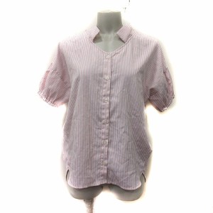 【中古】ロペピクニック ROPE Picnic シャツ ブラウス ストライプ 半袖 F ピンク /YI レディース