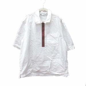 【中古】ザラ ZARA シャツ プルオーバー 七分袖 ハーフジップ L 白 ホワイト /CT メンズ