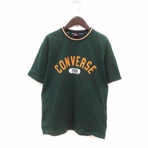 【中古】コンバース CONVERSE Tシャツ カットソー クルーネック プリント 半袖 40 緑 グリーン ? 白 黒 メンズ