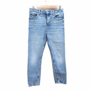 【中古】ザラ ZARA デニムパンツ ジーンズ テーパード ダメージ加工 38 青 ライトブルー /CT ■MO レディース