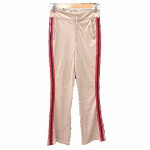 【中古】ジーナシス JEANASIS ラインパンツ フレア バギー ジャージ ロング ストレッチ S ベージュ ■MO レディース