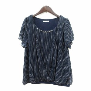 【中古】Feminine Colmo ブラウス ドット 半袖 ビーズ L 紺 ネイビー /MN レディース