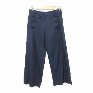 【中古】ルシェルブルー LE CIEL BLEU ワイドパンツ ロング ボタン サテン 絹 シルク 38 紺 ネイビー ■MO レディース