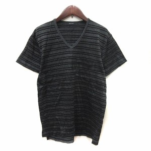 【中古】ジョセフオム JOSEPH HOMME Tシャツ カットソー Vネック ボーダー 半袖 46 黒 ブラック /YI メンズ