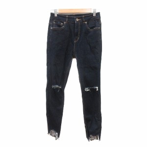 【中古】ジーナシス JEANASIS デニムパンツ ジーンズ スキニー ダメージ加工 M 紺 ネイビー /MN レディース