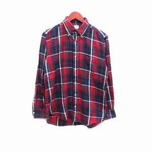 【中古】ビームスハート BEAMS HEART シャツ ボタンダウン チェック 長袖 XL 赤 レッド 紺 ネイビー /YK ■MO メンズ