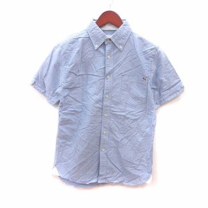 【中古】アーノルドパーマー ボタンダウンシャツ ドット ワンポイント 半袖 2 青 ブルー 白 ホワイト メンズ