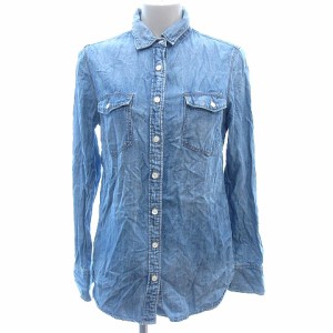 【中古】23区 オンワード樫山 denim シャンブレーシャツ ステンカラー ブラウス 長袖 40 水色 ライトブルー /AU レディース