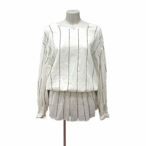 【中古】エミアトリエ emmi atelier チュニック ペプラム ボートネック ストライプ 長袖 麻混 リネン混 ONE 白 /YK