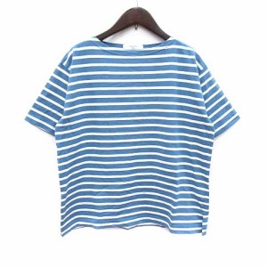 【中古】サマンサモスモス blue Tシャツ カットソー 半袖 ボートネック ボーダー F 青 ブルー 白 ホワイト レディース