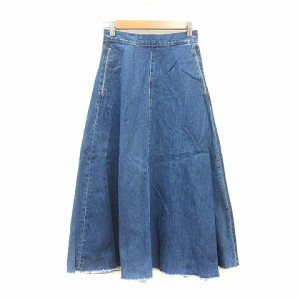 【中古】アズールバイマウジー AZUL by moussy フレアスカート ロング フリンジ デニム S 紺 ネイビー ■MO