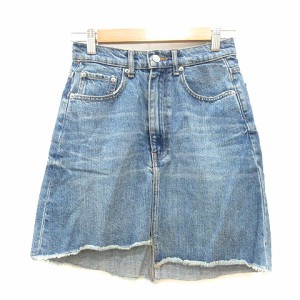 【中古】ザラウーマン ZARA WOMAN タイトスカート ミニ デニム ウォッシュ加工 カットオフ XS 青 ブルー レディース