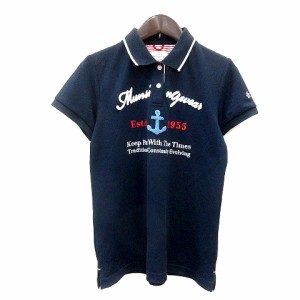 【中古】マンシングウェア MUNSINGWEAR ポロシャツ 刺繍 半袖 M 紺 ネイビー /MN レディース